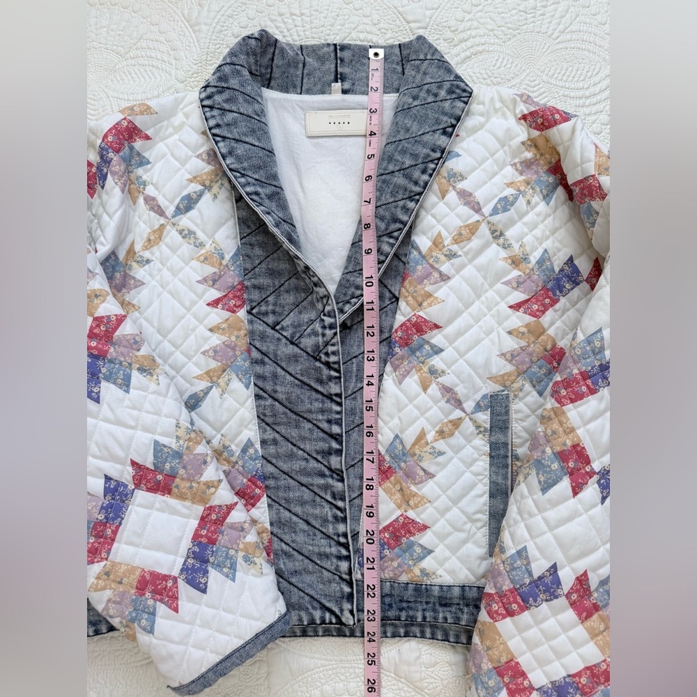 Blank NYC Quilted Patchwork Cropped Jacket in Cream, Blue & Coral - Picture 13 of 16